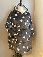 Load image into Gallery viewer, Charcoal with Stars Fleecy Hooded Blanket
