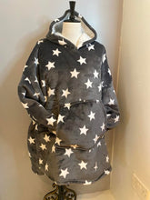 Load image into Gallery viewer, Charcoal with Stars Fleecy Hooded Blanket