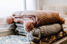 Load image into Gallery viewer, Chunky Hand Knit Pom Pom Throw