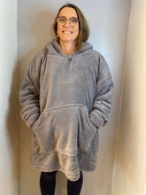 Load image into Gallery viewer, Charcoal Grey Fleecy Hooded Blanket