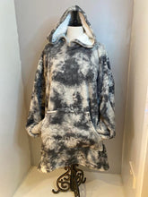 Load image into Gallery viewer, Charcoal Tie-Dye Fleecy Hooded Blanket
