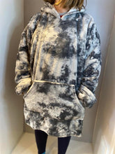 Load image into Gallery viewer, Charcoal Tie-Dye Fleecy Hooded Blanket