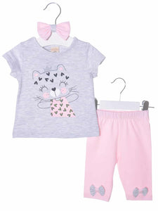 Baby Girls Glitter Kitty Top & Pink Leggings Set With Headband