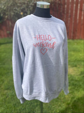 Load image into Gallery viewer, Hello Weekend Pink Glitter Grey Sweatshirt
