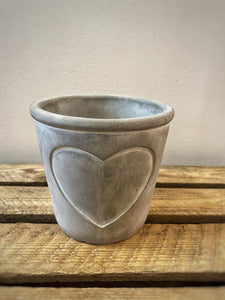 Grey Cement Pot with White Heart Outline