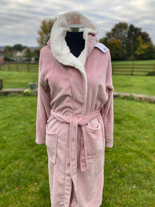 Pink Sherpa Fleece Hooded Dressing Gown