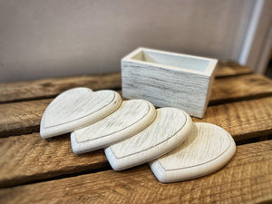 White Rustic Heart Coasters With Holder