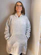 Load image into Gallery viewer, Silver Grey Fleecy Hooded Blanket
